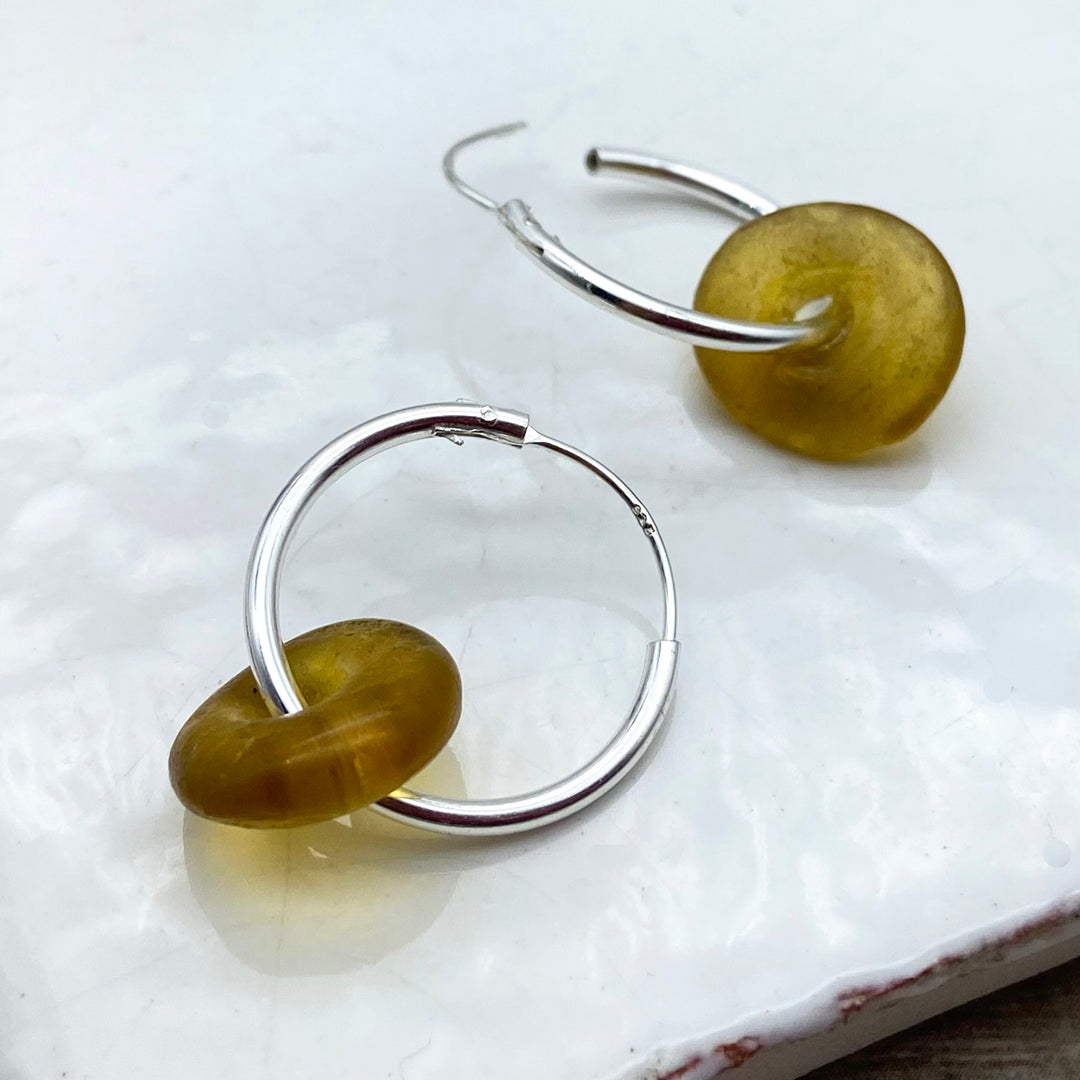 Recycled glass Silver Hoop Earrings
