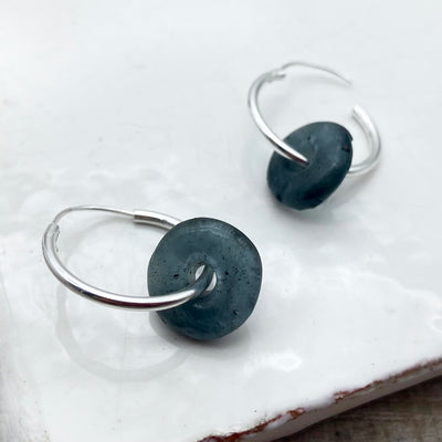 Recycled glass Silver Hoop Earrings