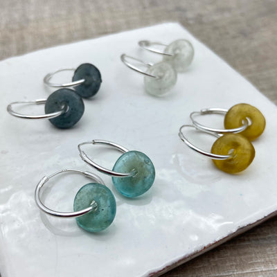 Recycled glass Silver Hoop Earrings
