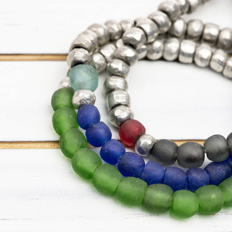 Personalised Recycled Glass & Pewter Bead Bracelet