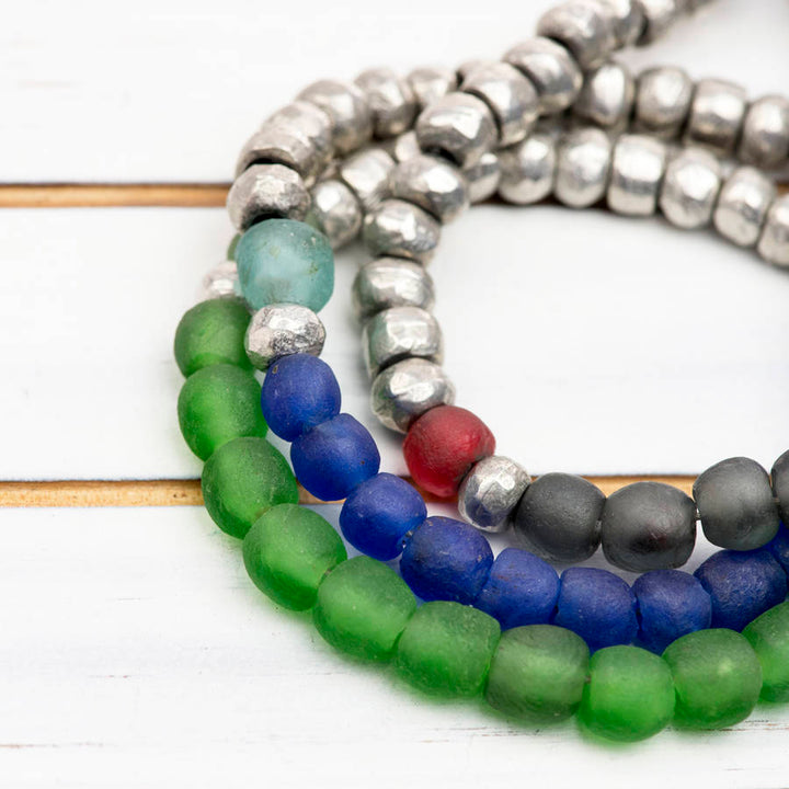 Personalised Recycled Glass & Pewter Bead Bracelet