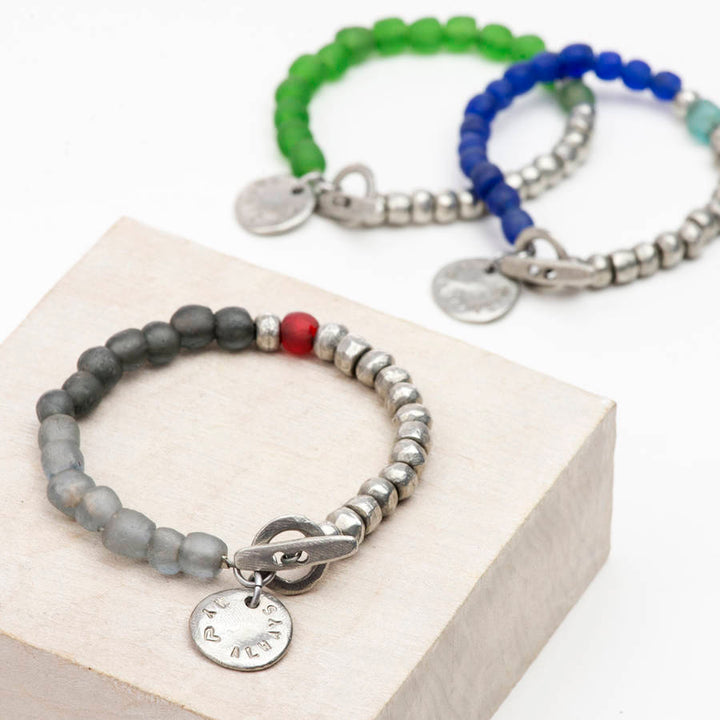 Personalised Recycled Glass & Pewter Bead Bracelet