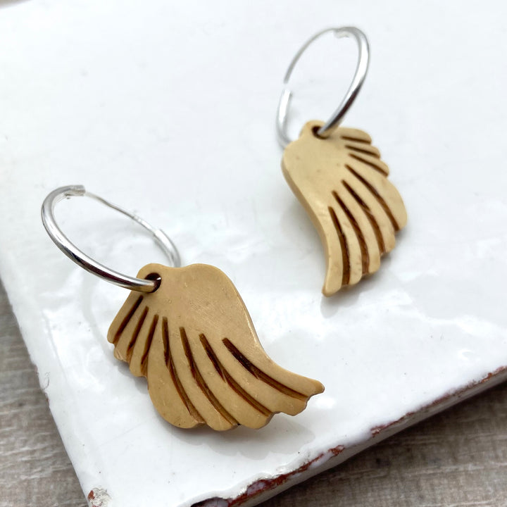 Angel Wing Silver Hoop
