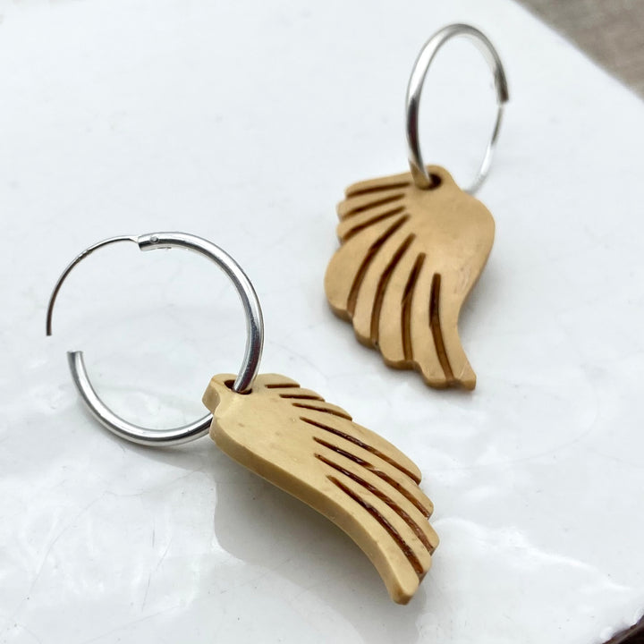 Angel Wing Silver Hoop